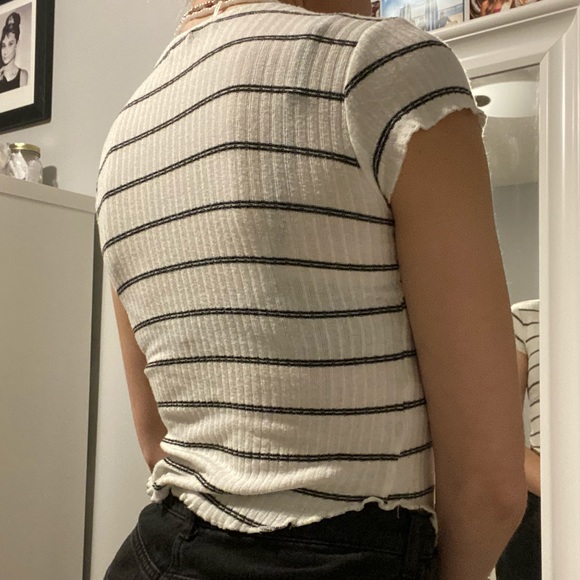 Urban outfitters white and black stripped top with double front black tie. - Picture 2 of 3